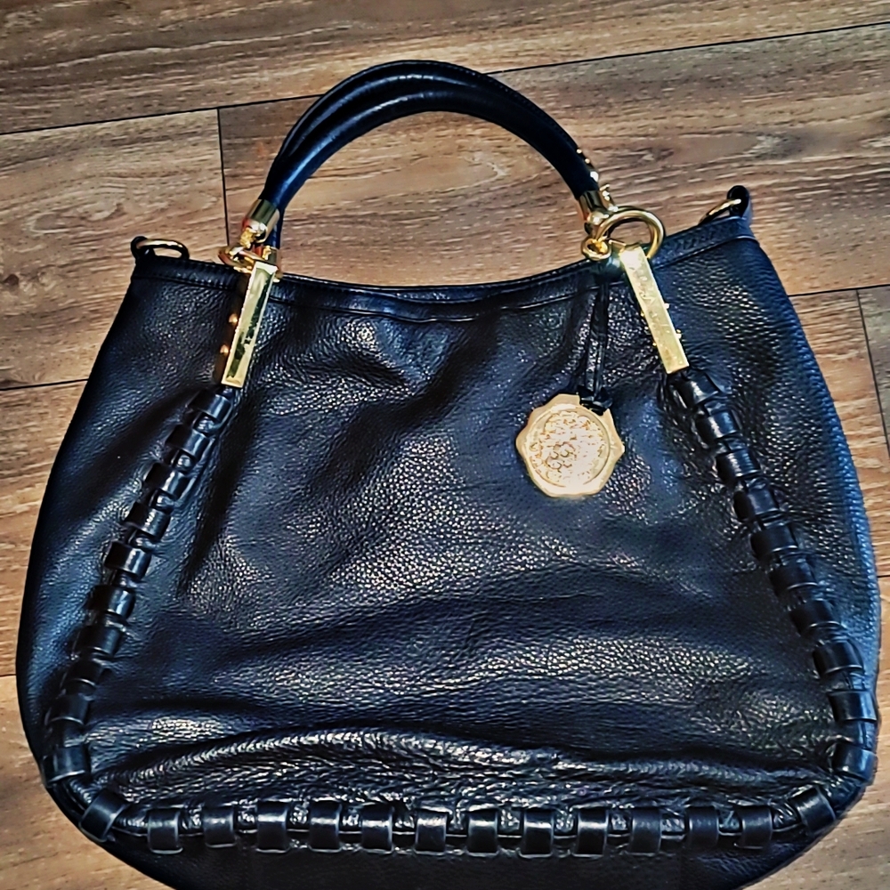 Vince Camuto Kat BAG Black Leather Shoulder Bag with Braided Detailing
